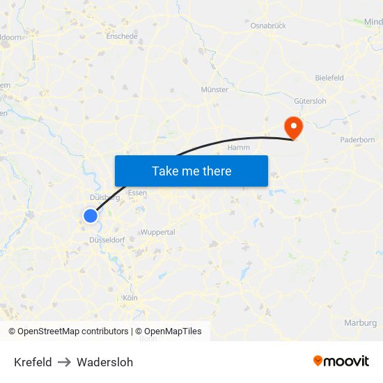 Krefeld to Wadersloh map