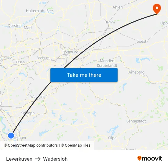 Leverkusen to Wadersloh map