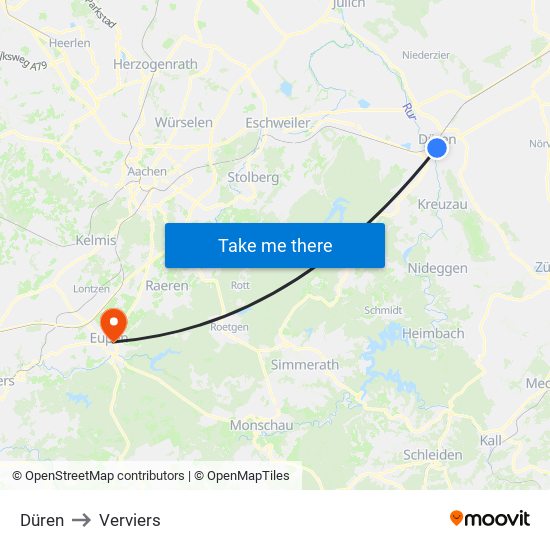 Düren to Verviers map