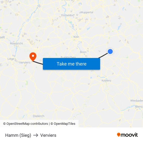 Hamm (Sieg) to Verviers map