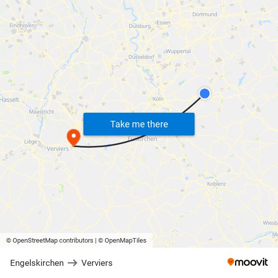 Engelskirchen to Verviers map