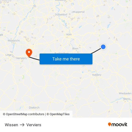 Wissen to Verviers map