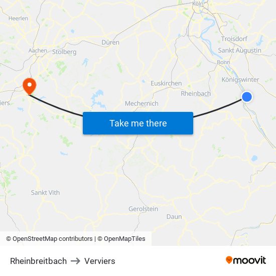 Rheinbreitbach to Verviers map
