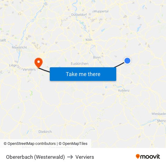 Obererbach (Westerwald) to Verviers map