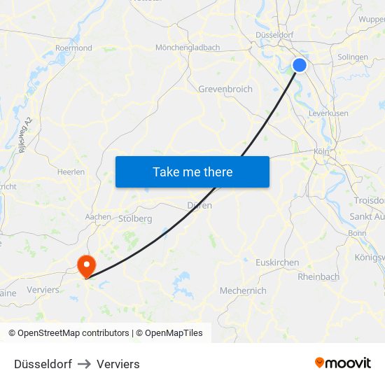 Düsseldorf to Verviers map