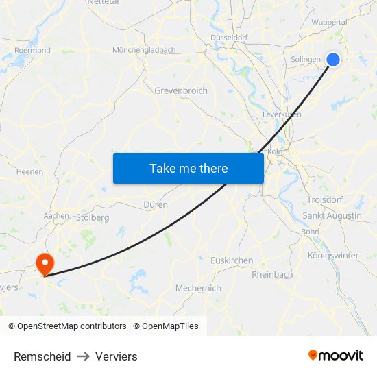 Remscheid to Verviers map