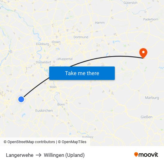 Langerwehe to Willingen (Upland) map