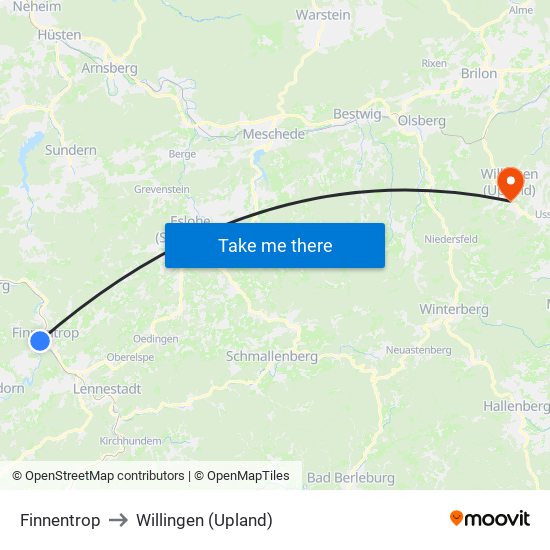 Finnentrop to Willingen (Upland) map