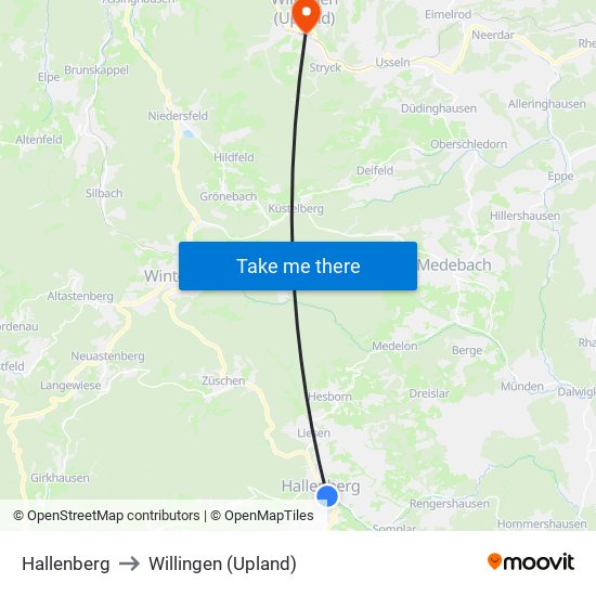 Hallenberg to Willingen (Upland) map