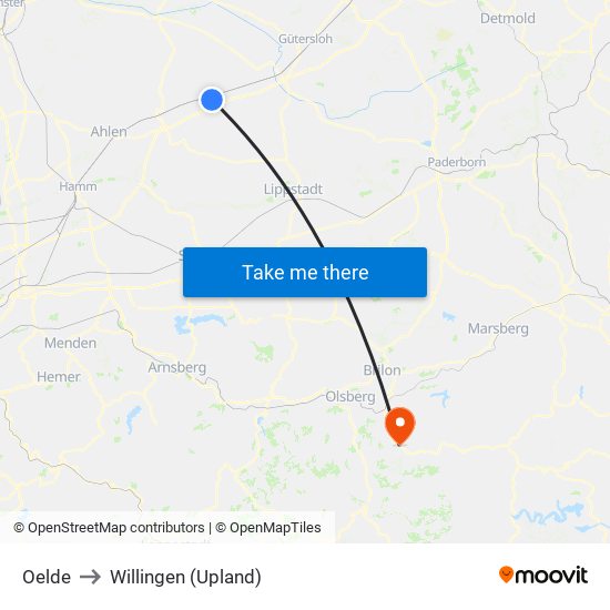 Oelde to Willingen (Upland) map