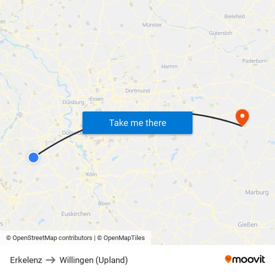 Erkelenz to Willingen (Upland) map