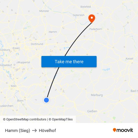 Hamm (Sieg) to Hövelhof map