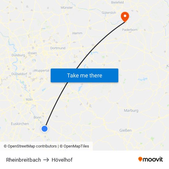 Rheinbreitbach to Hövelhof map