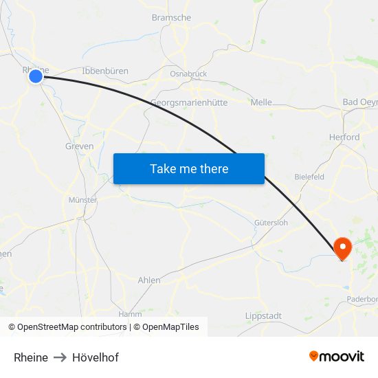 Rheine to Hövelhof map