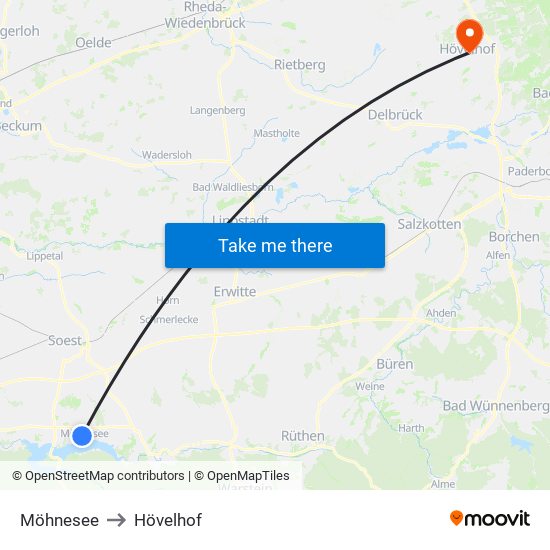 Möhnesee to Hövelhof map