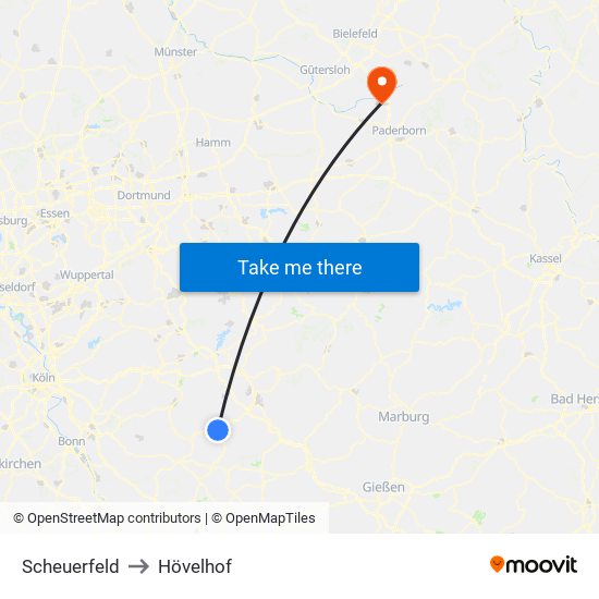 Scheuerfeld to Hövelhof map