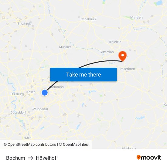 Bochum to Hövelhof map