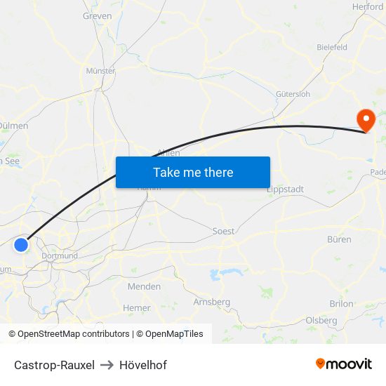 Castrop-Rauxel to Hövelhof map