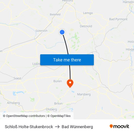 Schloß Holte-Stukenbrock to Bad Wünnenberg map