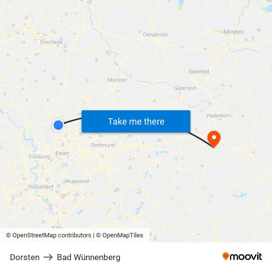 Dorsten to Bad Wünnenberg map