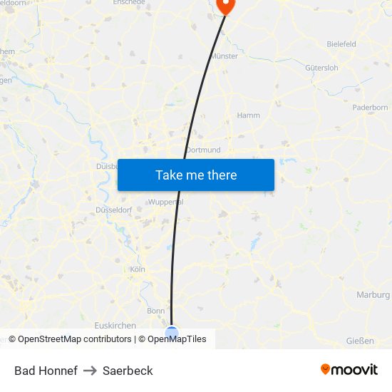 Bad Honnef to Saerbeck map