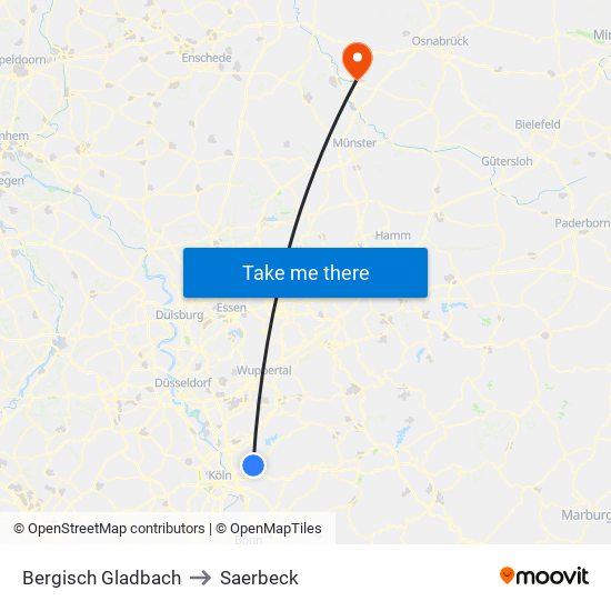 Bergisch Gladbach to Saerbeck map