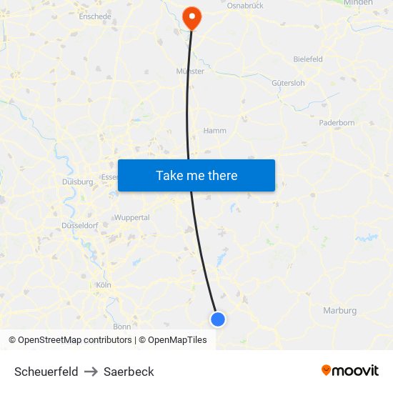 Scheuerfeld to Saerbeck map