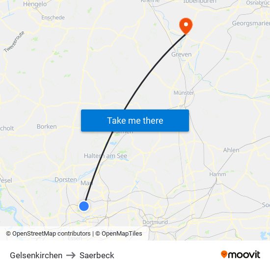 Gelsenkirchen to Saerbeck map