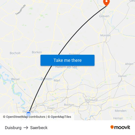 Duisburg to Saerbeck map