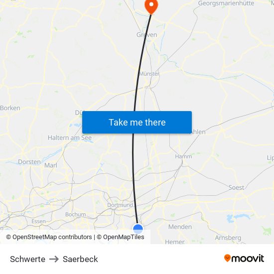 Schwerte to Saerbeck map