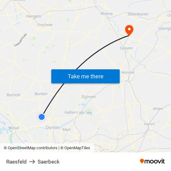 Raesfeld to Saerbeck map