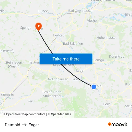 Detmold to Enger map