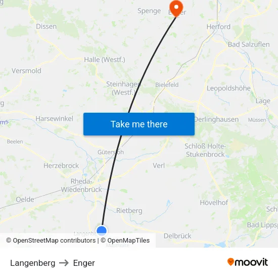 Langenberg to Enger map