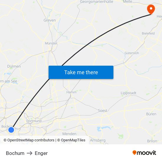 Bochum to Enger map