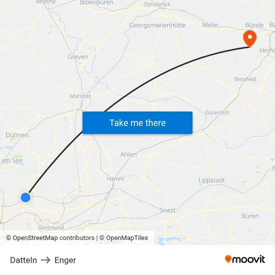 Datteln to Enger map