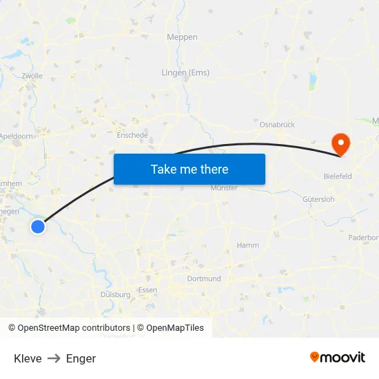 Kleve to Enger map