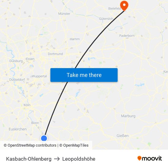 Kasbach-Ohlenberg to Leopoldshöhe map