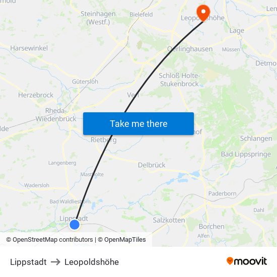Lippstadt to Leopoldshöhe map