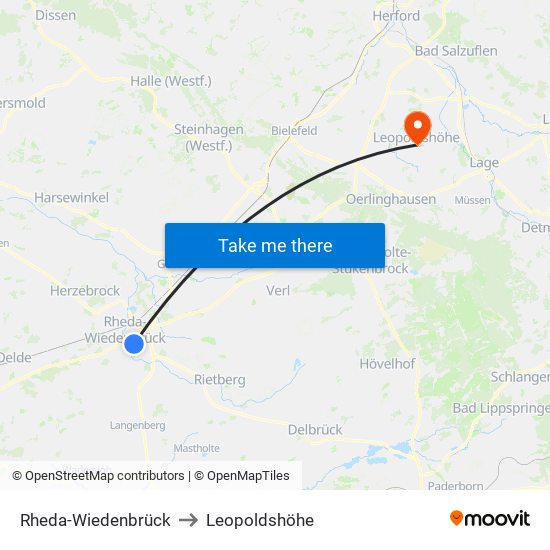 Rheda-Wiedenbrück to Leopoldshöhe map