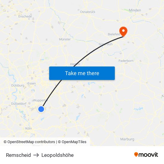 Remscheid to Leopoldshöhe map