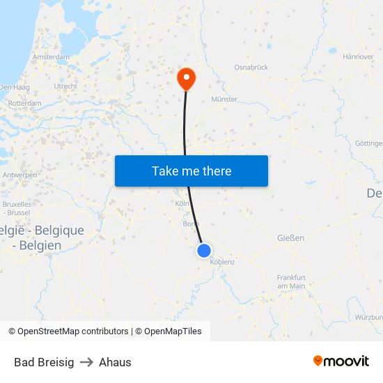 Bad Breisig to Ahaus map