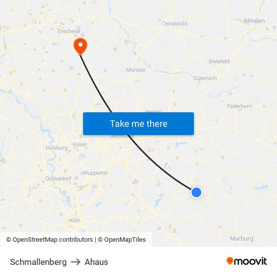 Schmallenberg to Ahaus map