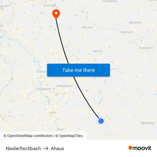 Niederfischbach to Ahaus map