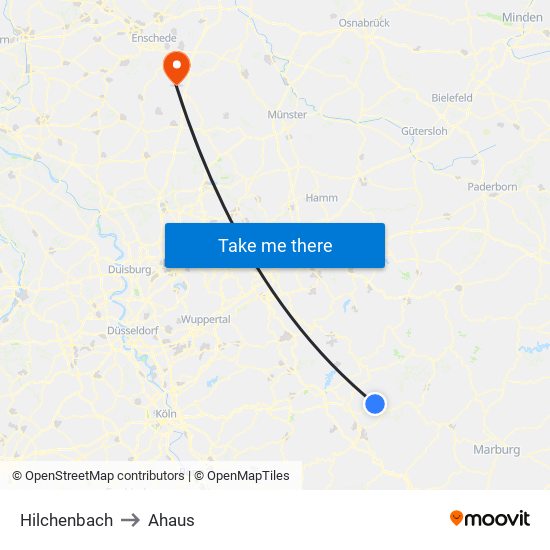 Hilchenbach to Ahaus map