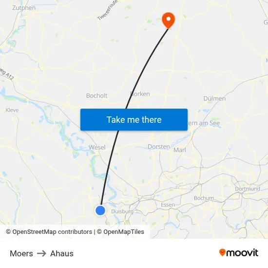 Moers to Ahaus map