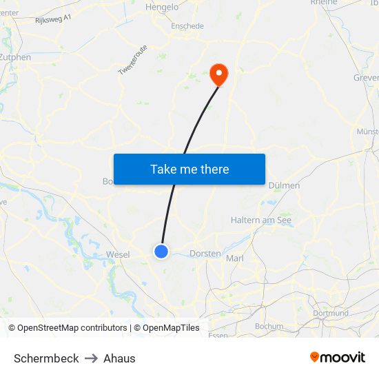 Schermbeck to Ahaus map