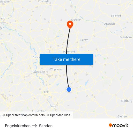 Engelskirchen to Senden map