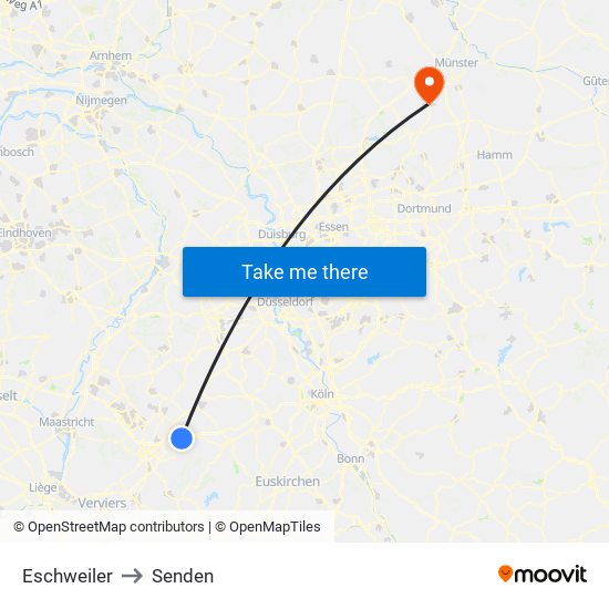 Eschweiler to Senden map