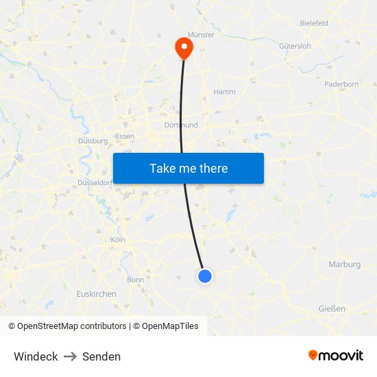 Windeck to Senden map