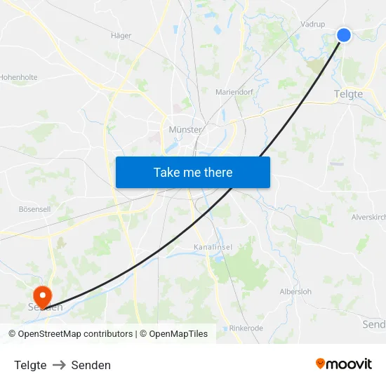 Telgte to Senden map